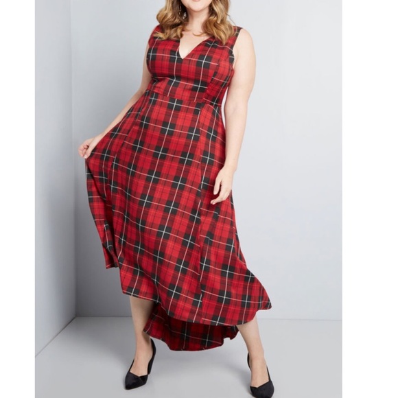 Modcloth Dresses & Skirts - ModCloth plaid asymmetrical maxi dress holiday